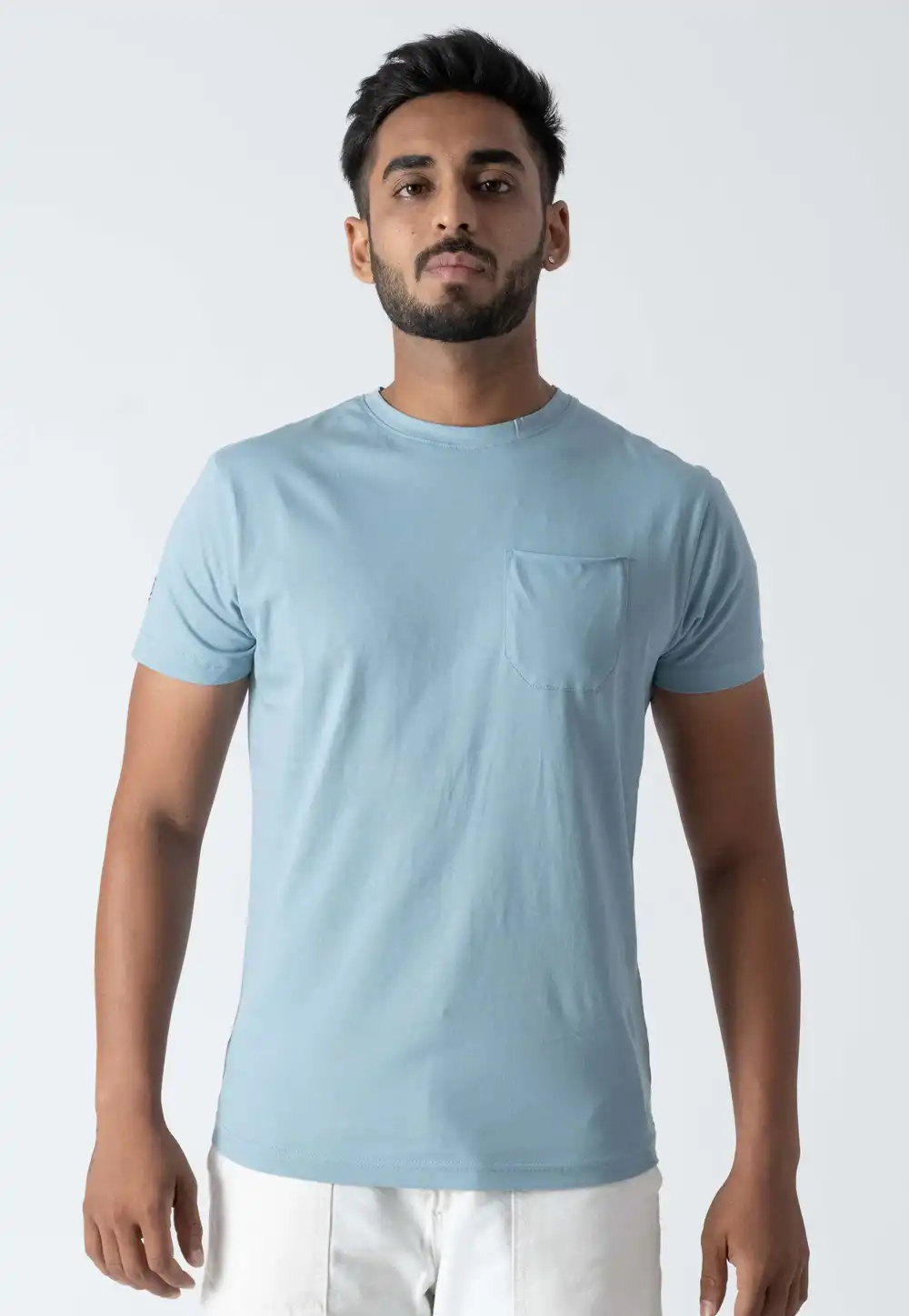 Sky Blue Cotton Mens Pocket T-Shirt 313220