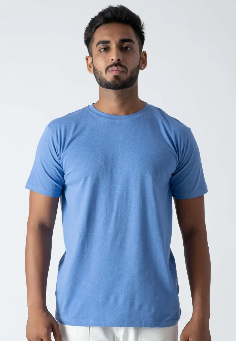 Sky Blue Cotton Mens Round Neck T-Shirt 313223