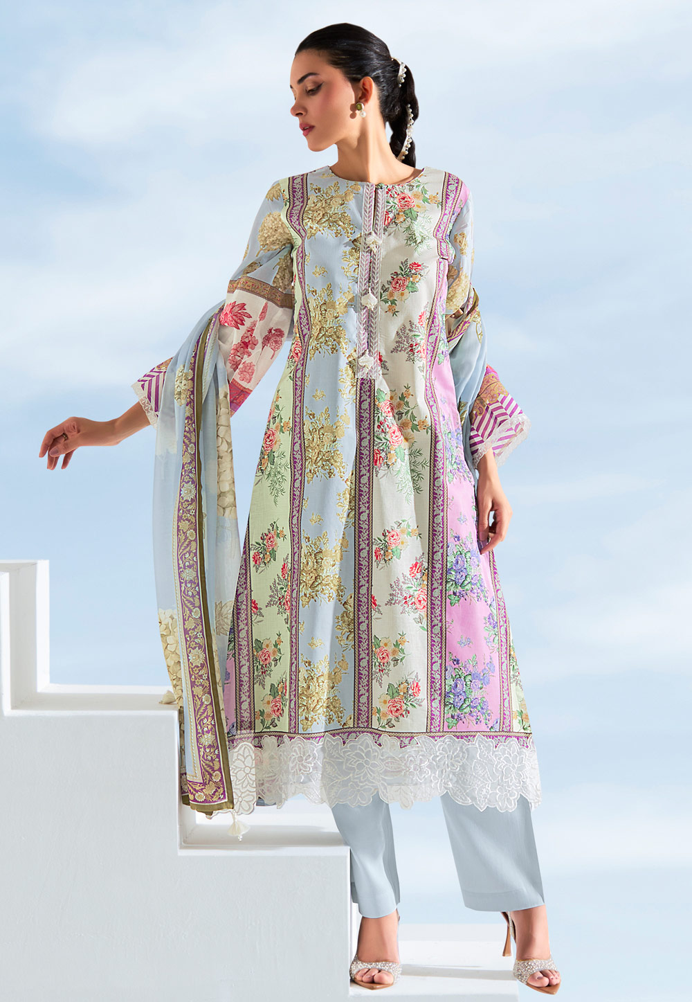 Sky Blue Cotton Pakistani Suit 311637