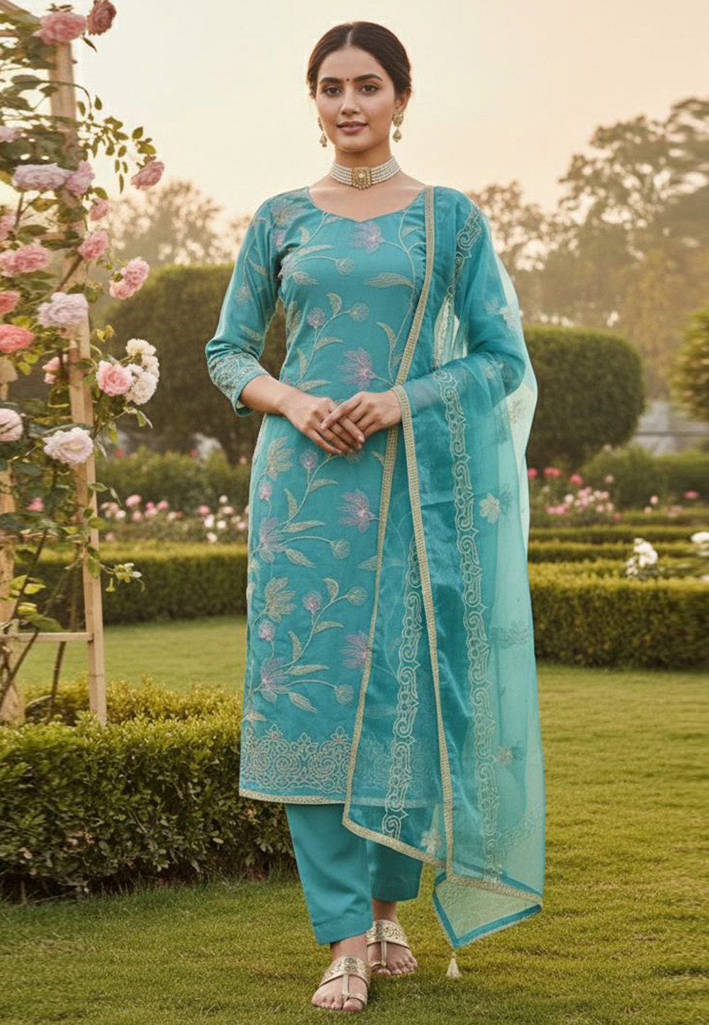 Sky Blue Cotton Pakistani Suit 324140