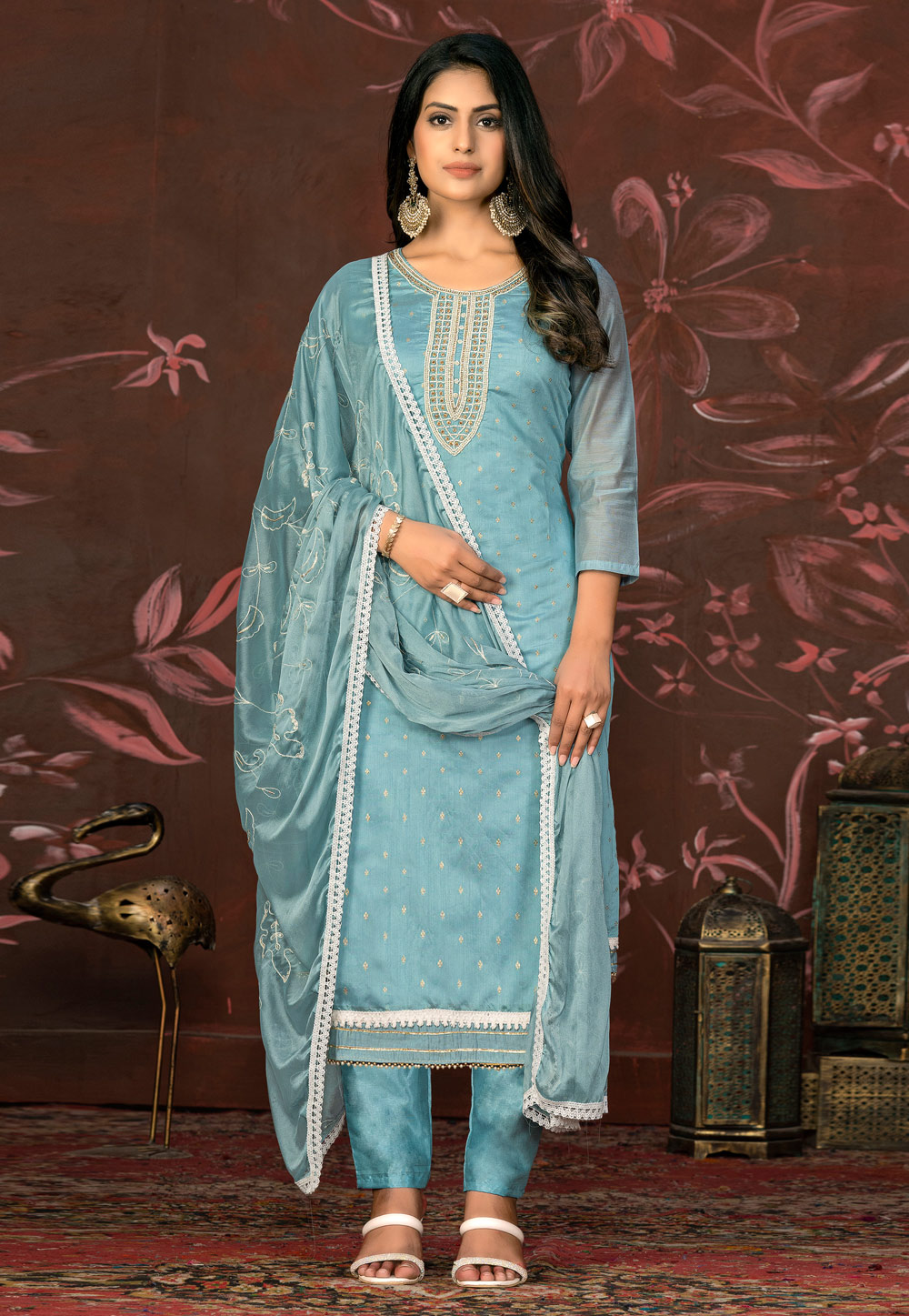 Sky Blue Cotton Pant Style Suit 281079