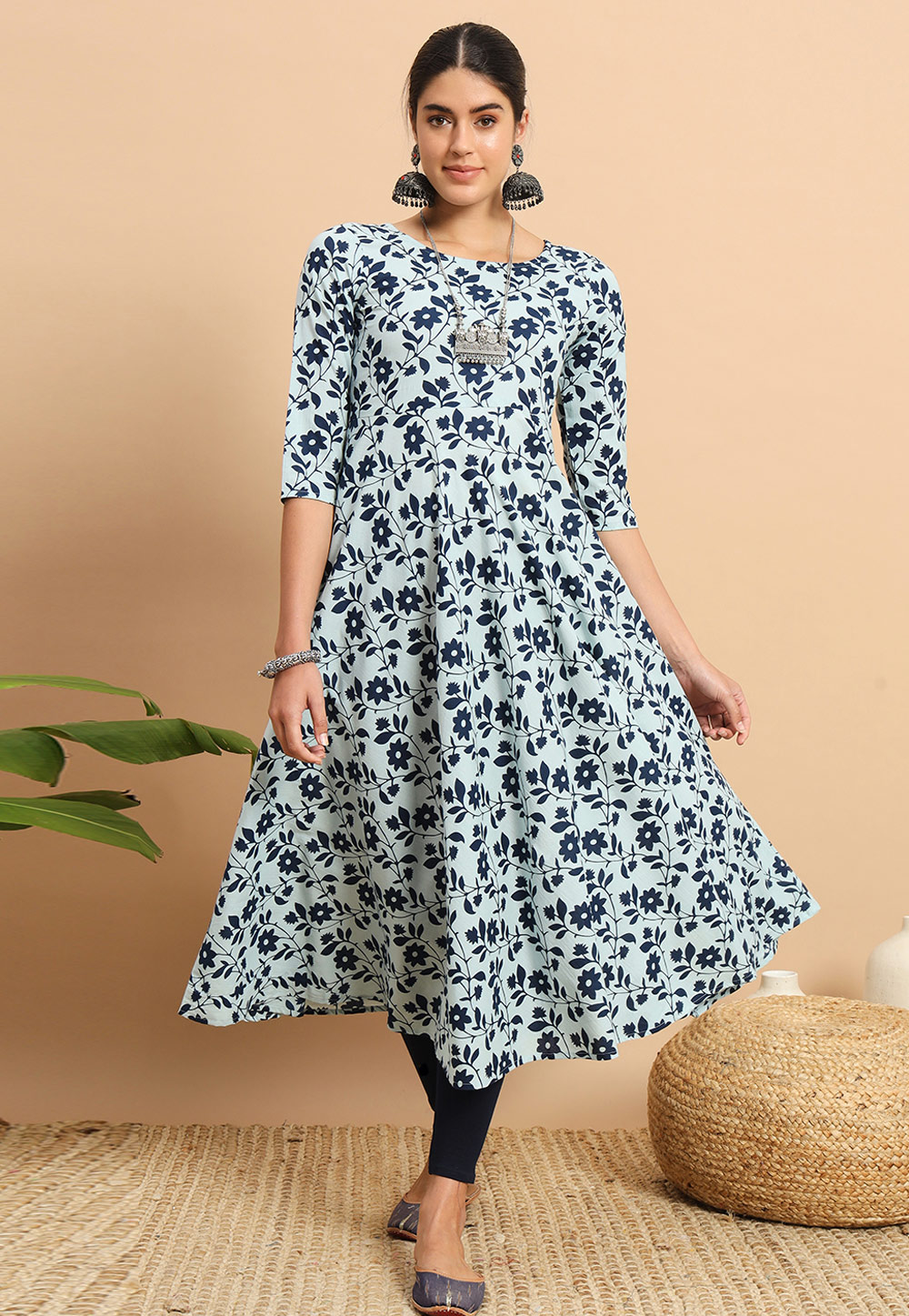 Sky Blue Cotton Printed Tunic 308273