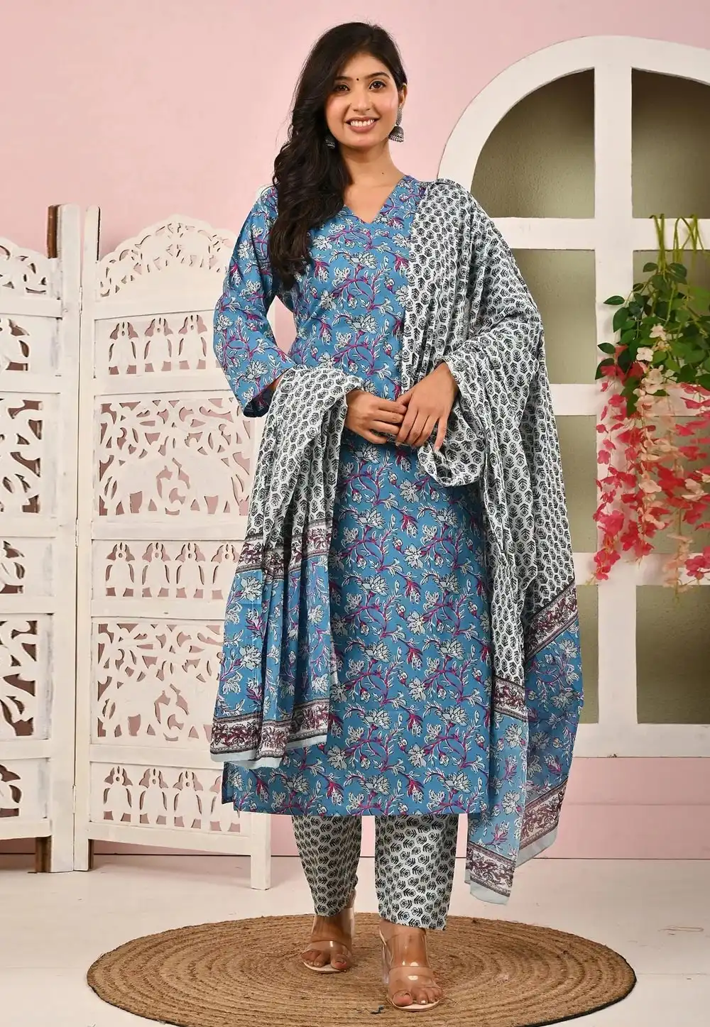 Sky Blue Cotton Readymade Pakistani Suit 314835