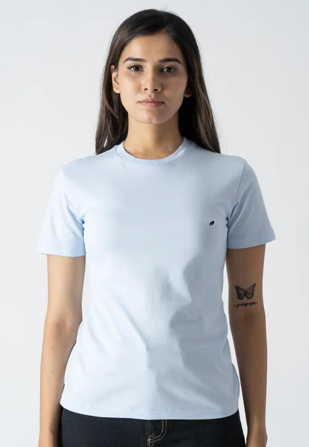 Sky Blue Cotton Round Neck T-Shirt 313299
