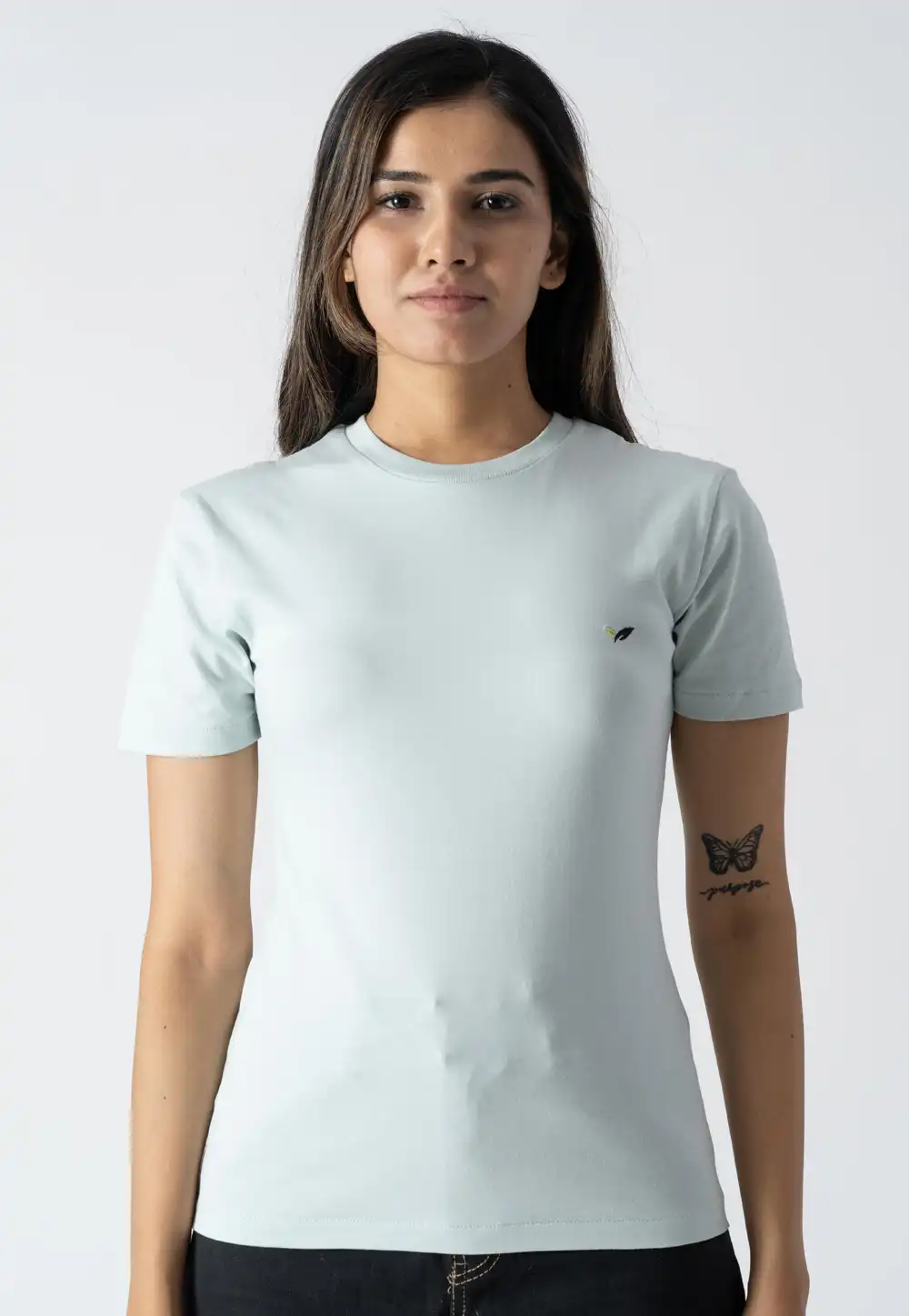 Sky Blue Cotton Round Neck T-Shirt 313301