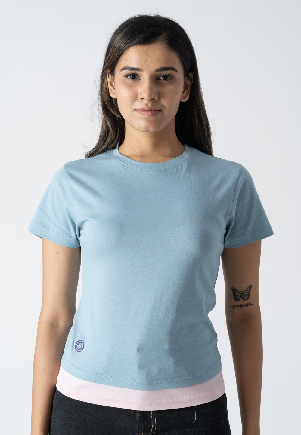 Sky Blue Cotton Round Neck T-Shirt 313308