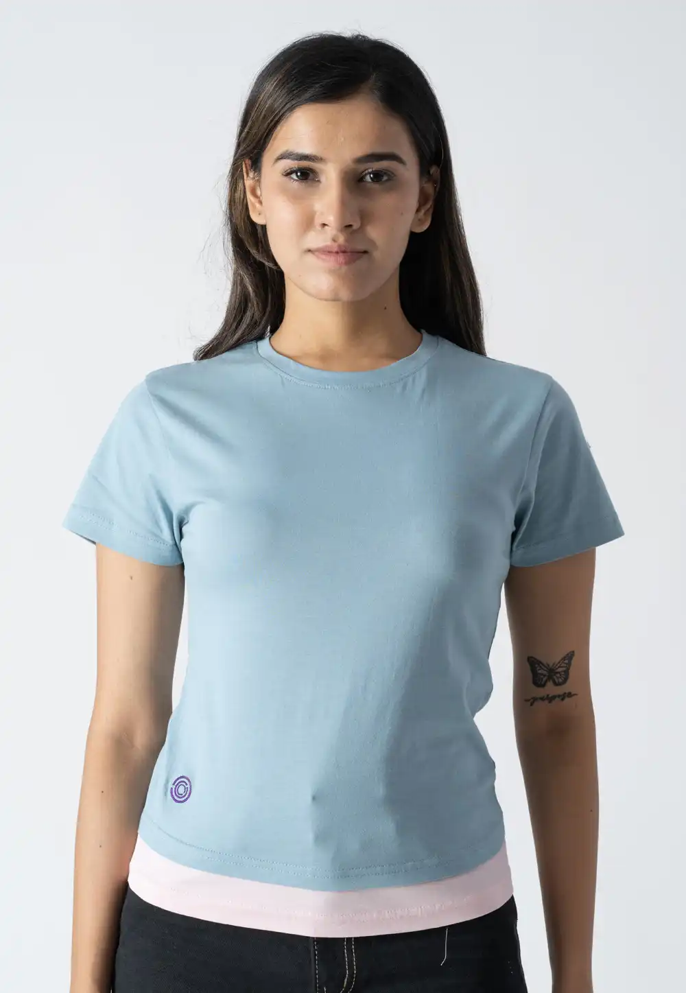 Sky Blue Cotton Round Neck T-Shirt 313308