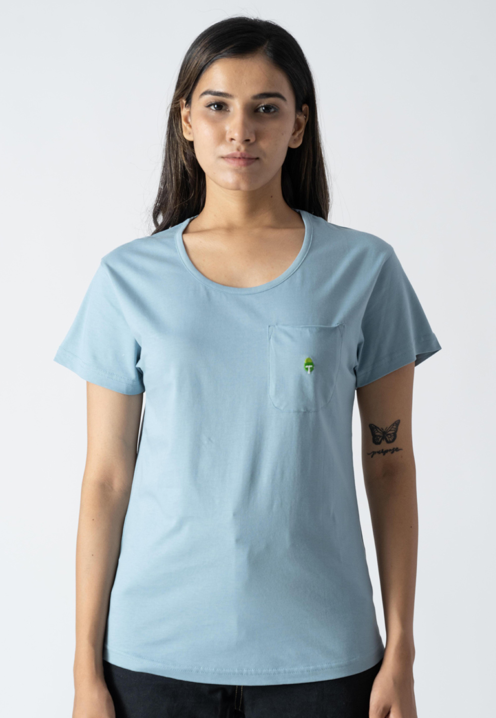 Sky Blue Cotton Round Neck T-Shirt 313311