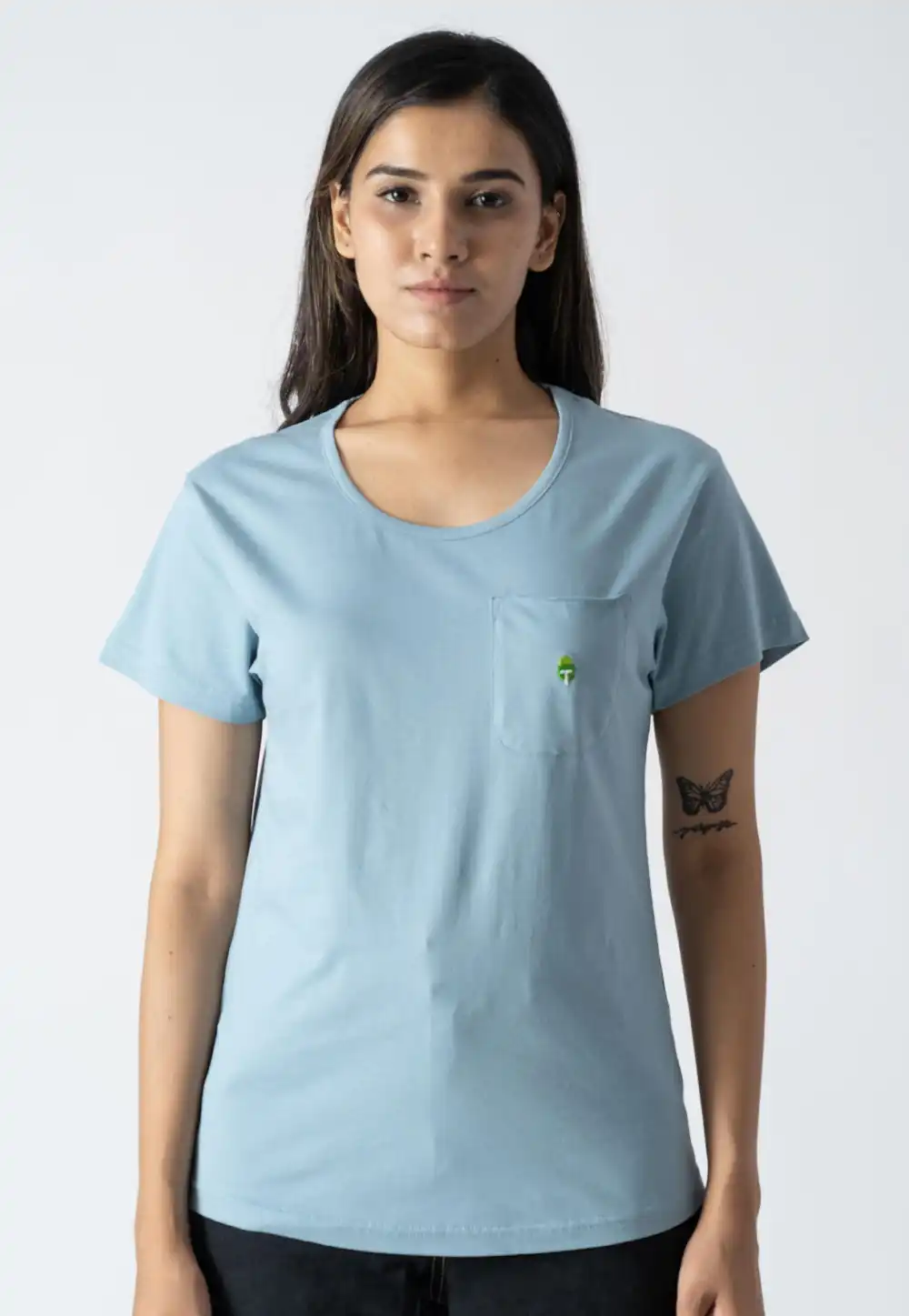 Sky Blue Cotton Round Neck T-Shirt 313311