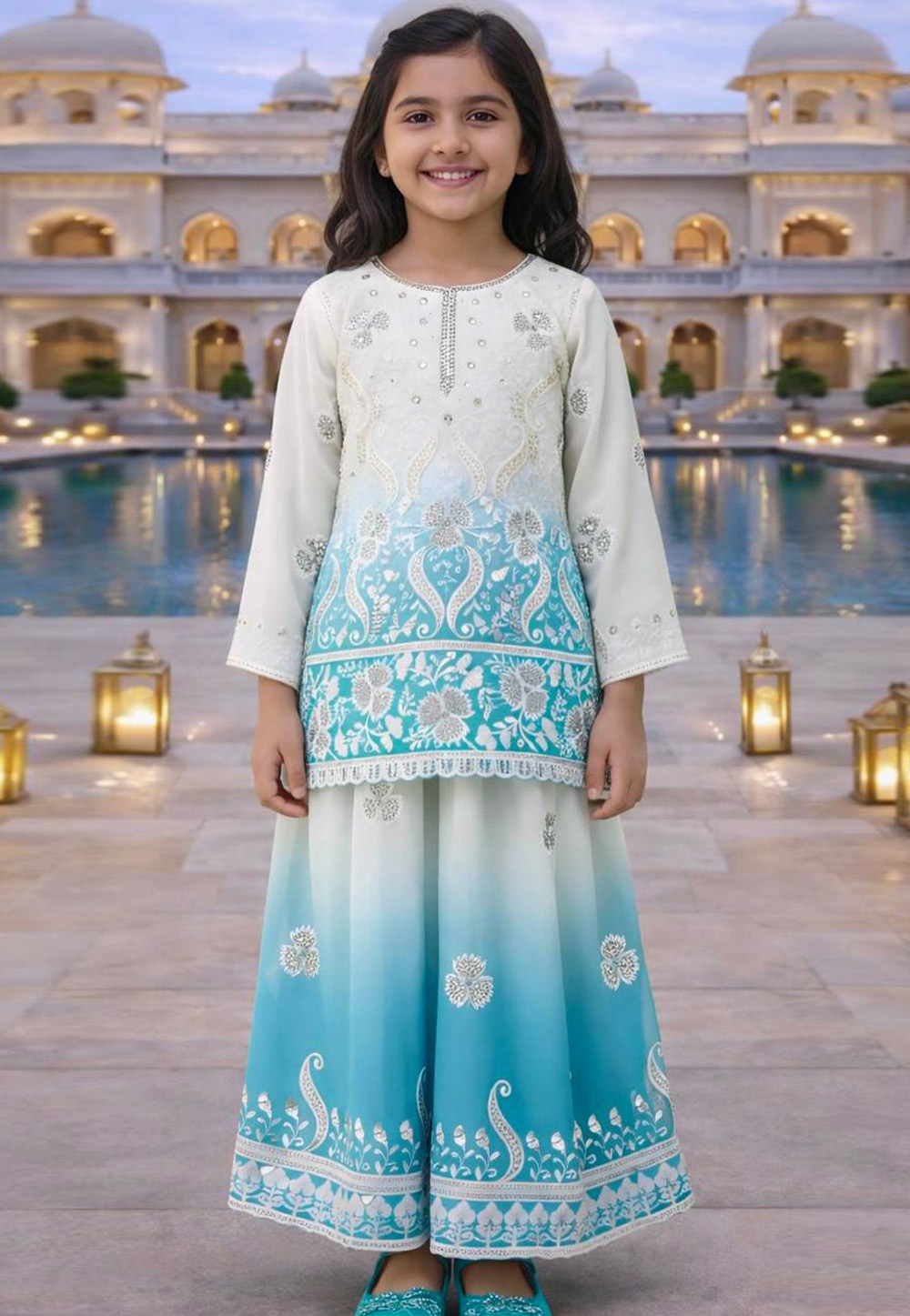 Sky Blue Crepe Kids Salwar Suit 329645