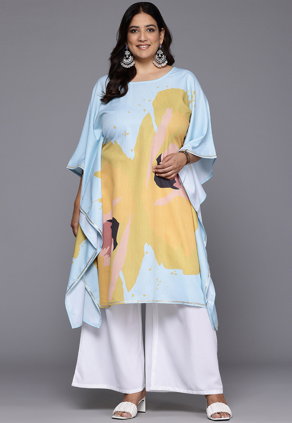 Sky Blue Crepe Readymade Kaftan 308891