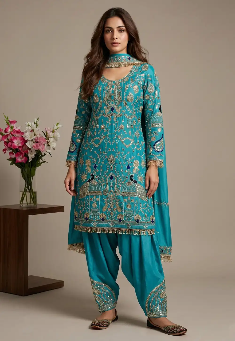 Sky Blue Crepe Readymade Patiala Suit 330690
