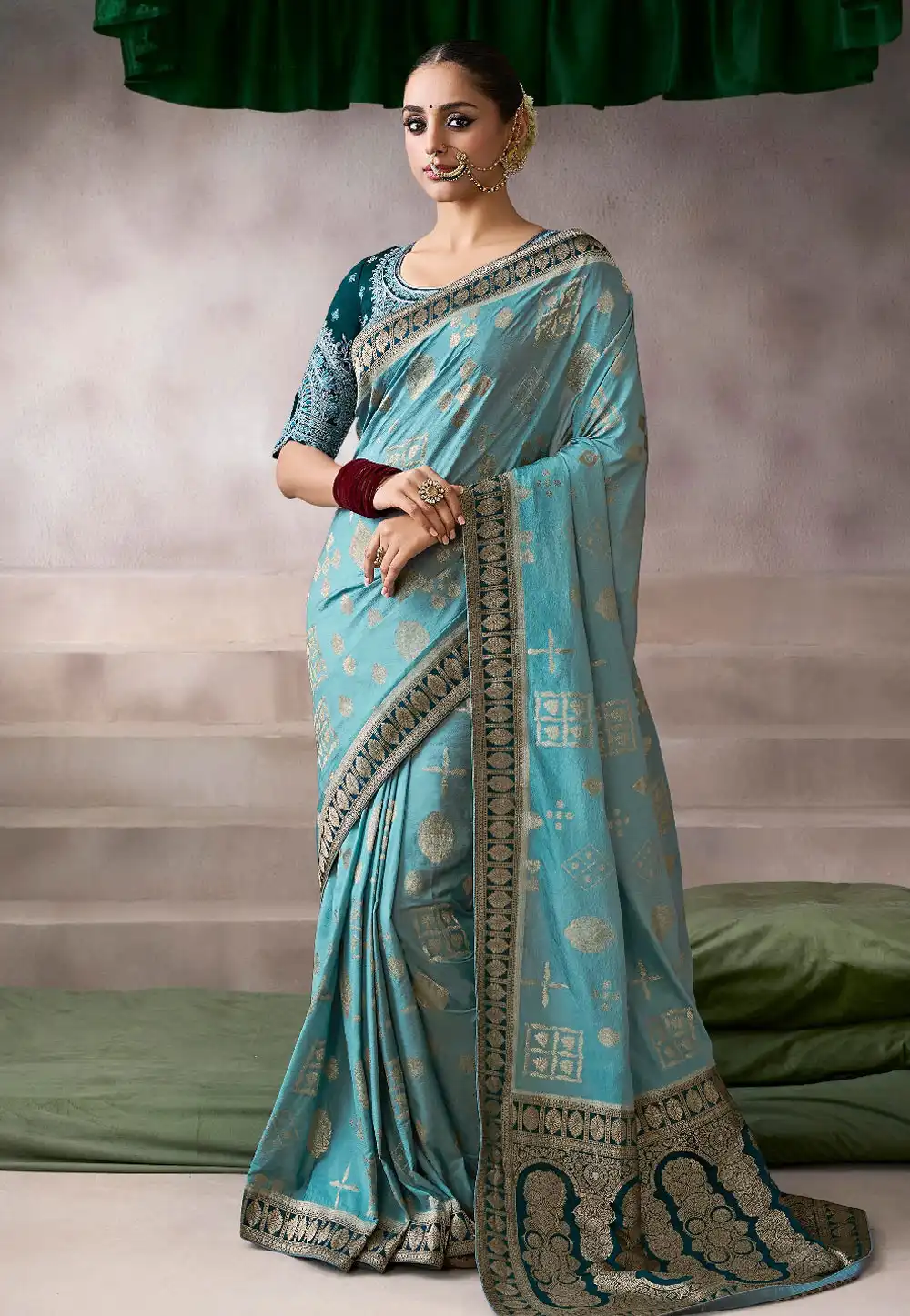 Sky Blue Crepe Saree With Blouse 320171