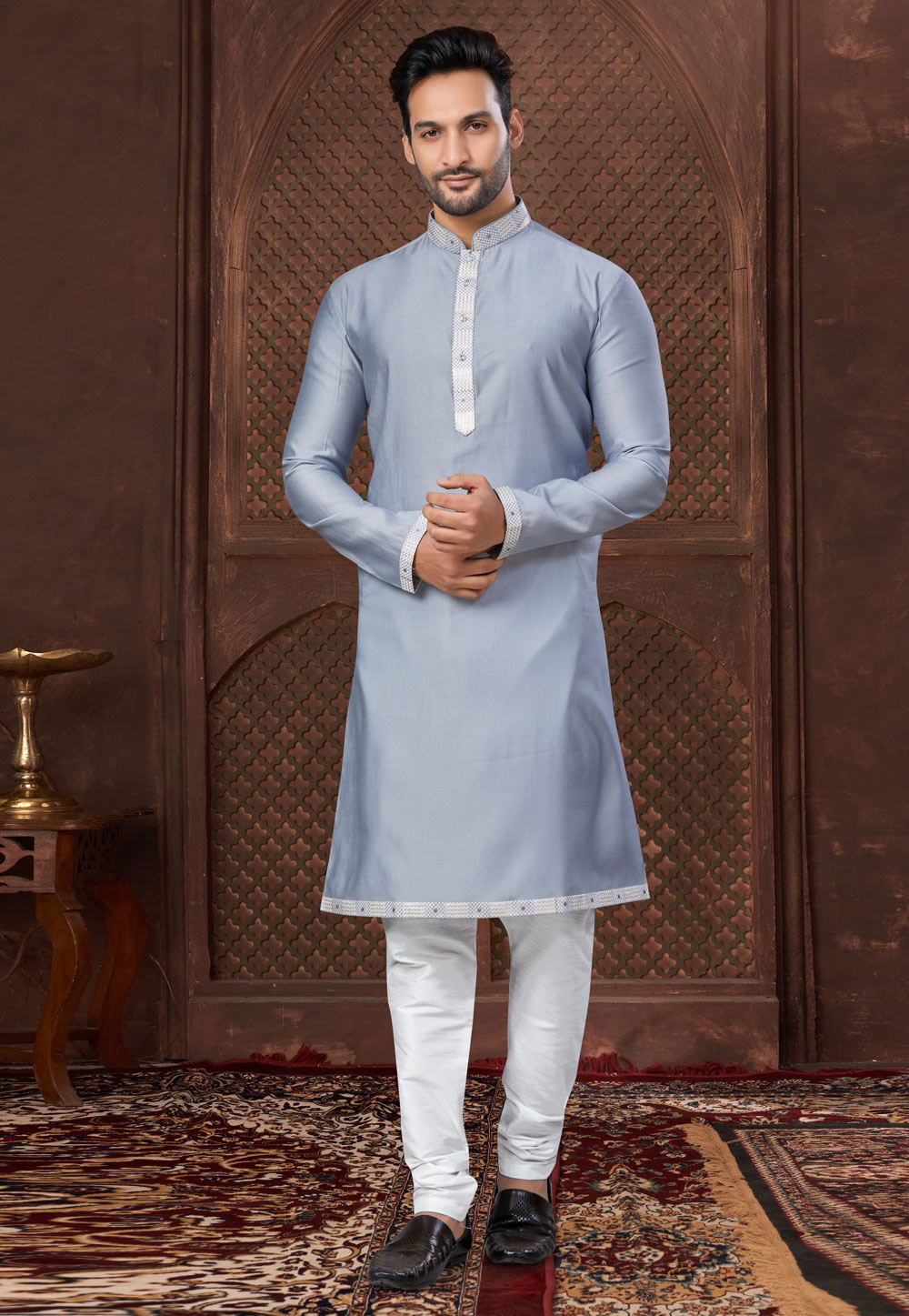Sky Blue Crepe Silk Kurta Pajama 307665