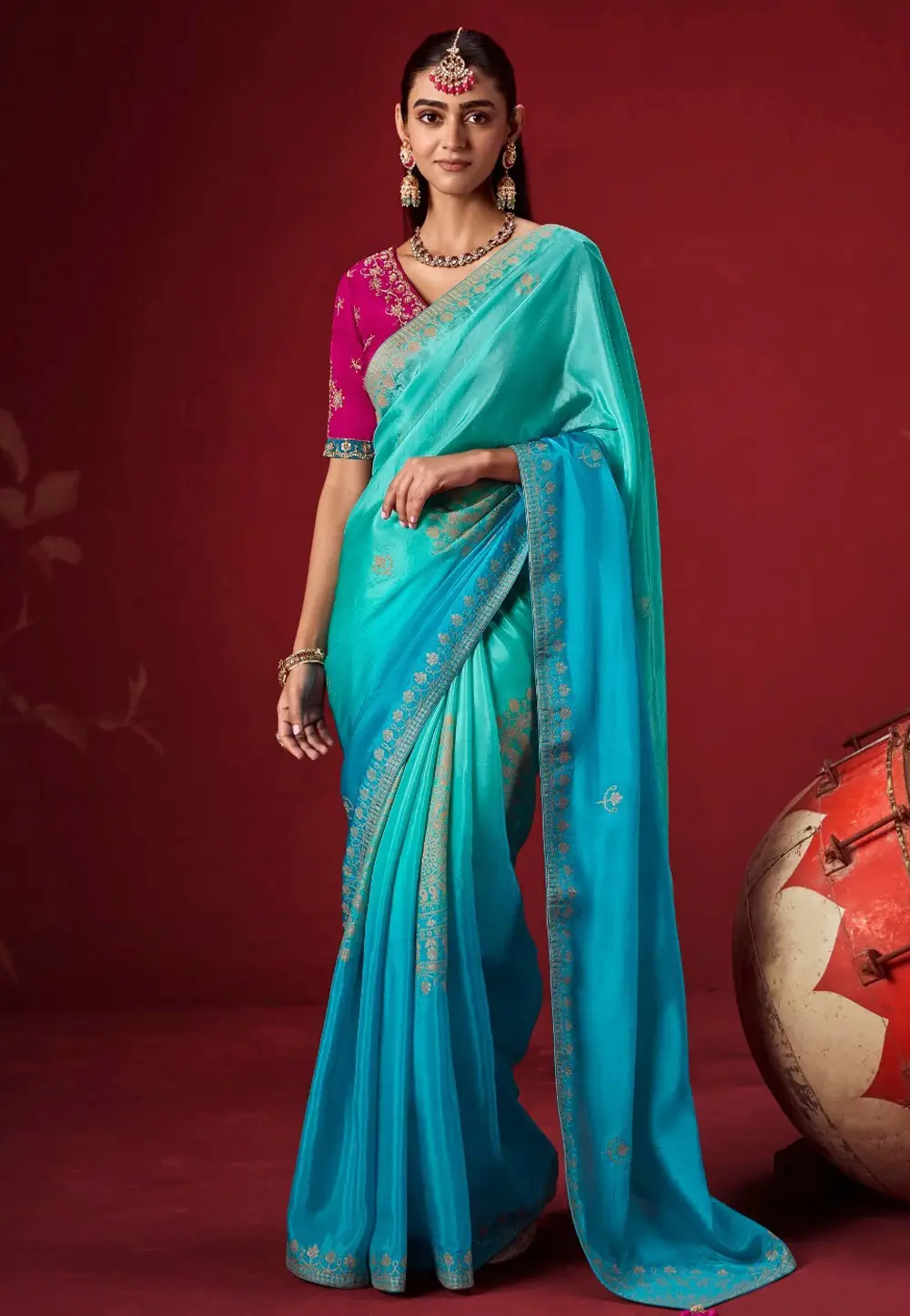 Sky Blue Crepe Silk Saree With Blouse 336023