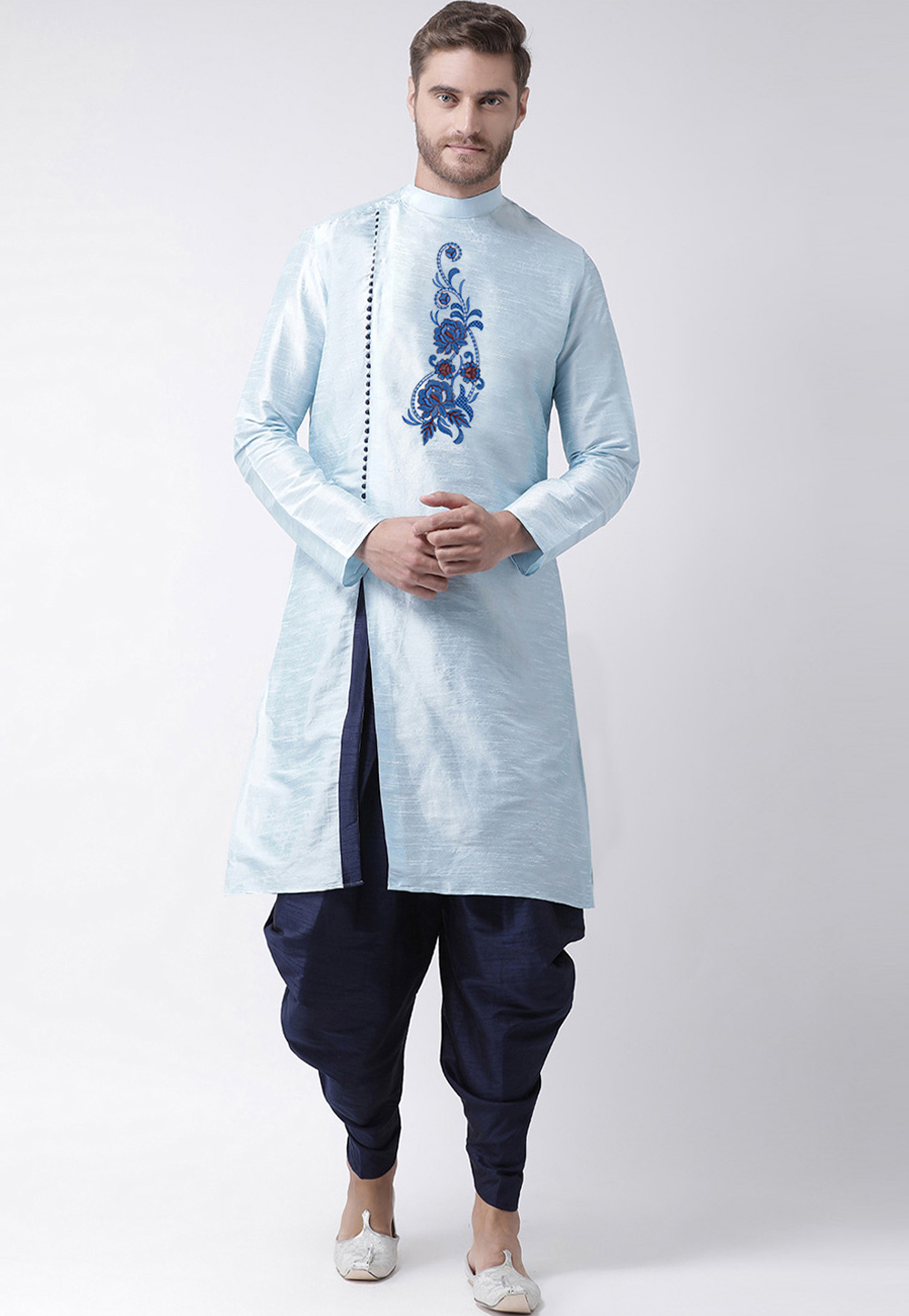 Sky Blue Dupion Silk Dhoti Kurta 279683