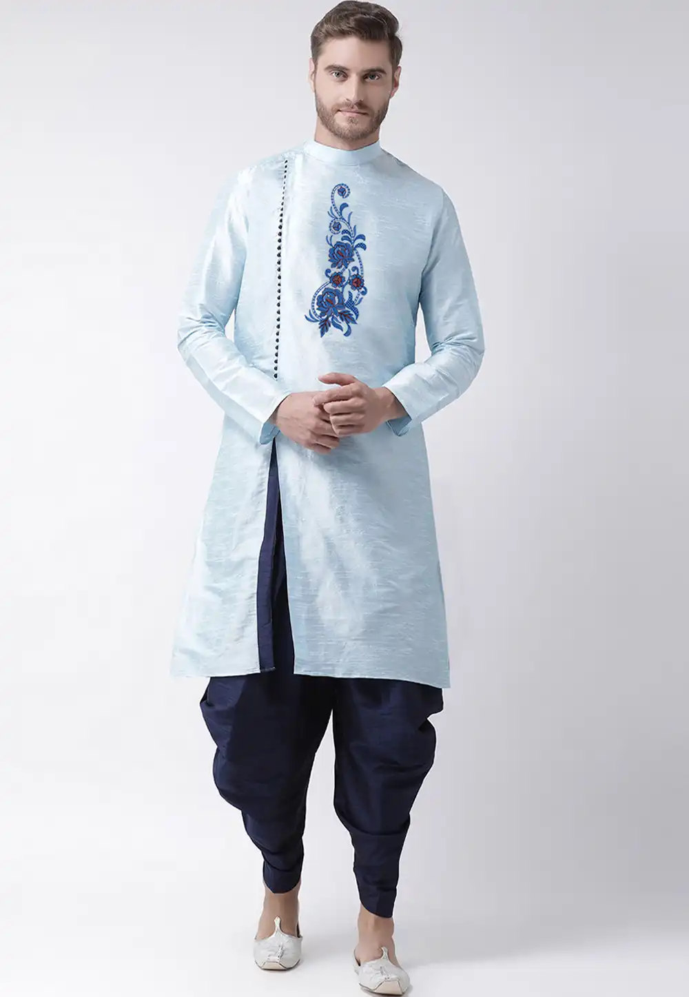 Sky Blue Dupion Silk Dhoti Kurta 279683