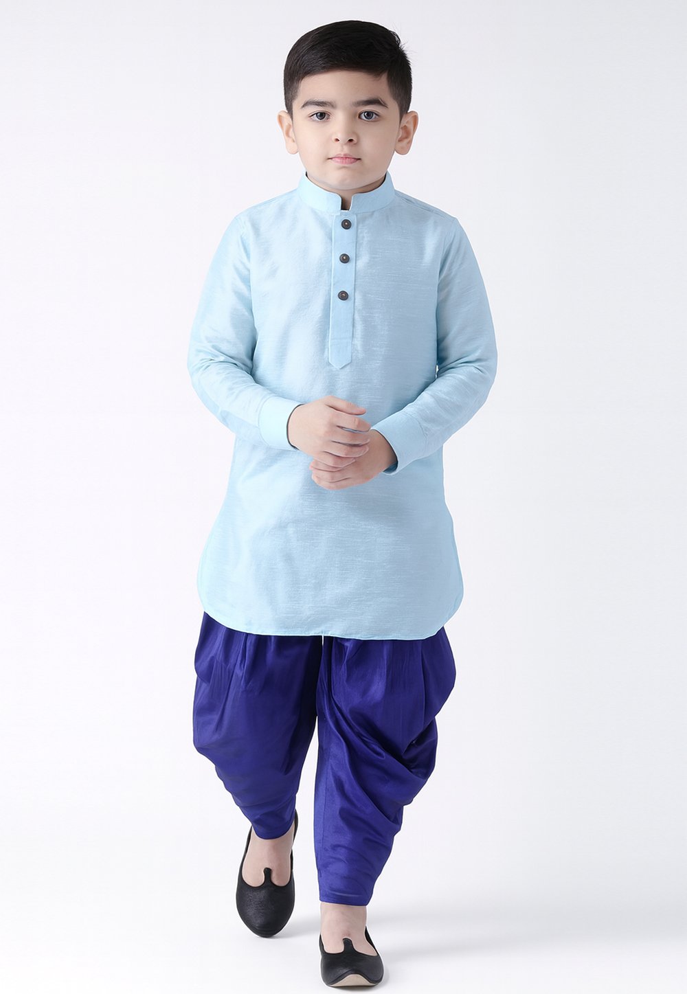 Sky Blue Dupion Silk Kids Dhoti Kurta 320843
