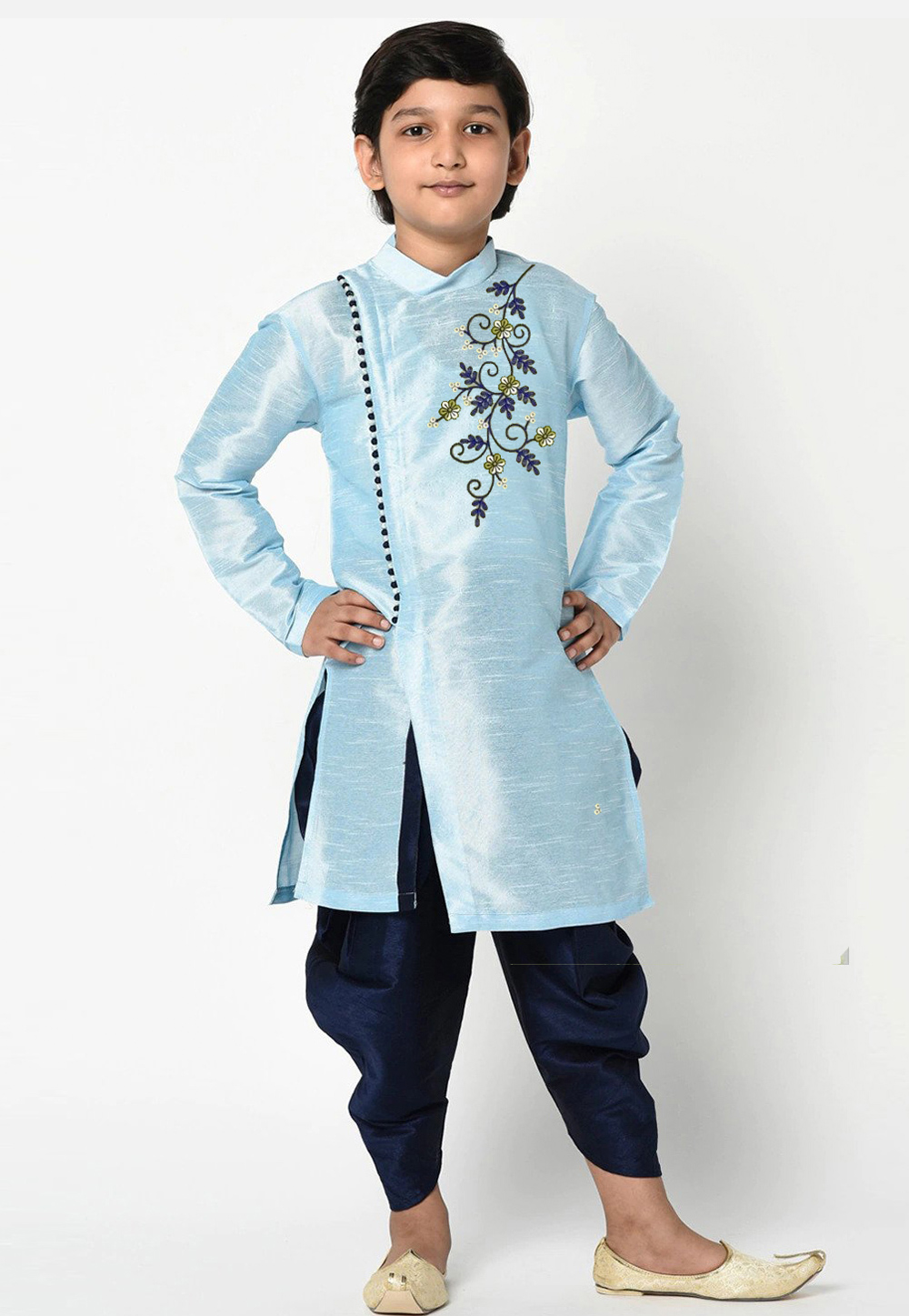 Sky Blue Dupion Silk Kids Dhoti Kurta 286210