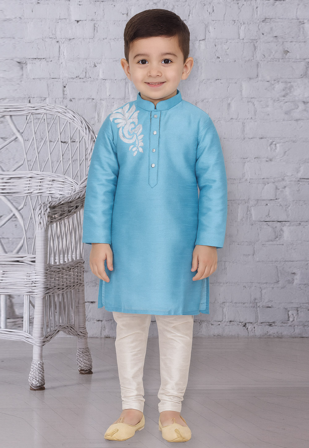 Sky Blue Dupion Silk Kids Kurta Pajama 320801