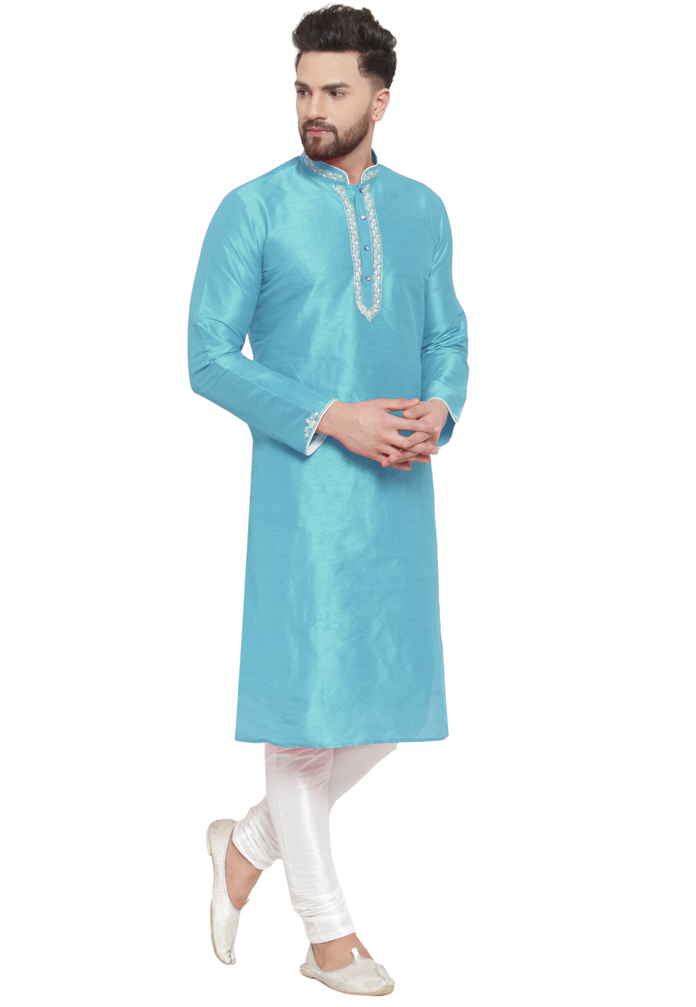 Sky Blue Dupion Silk Kurta Pajama 284925