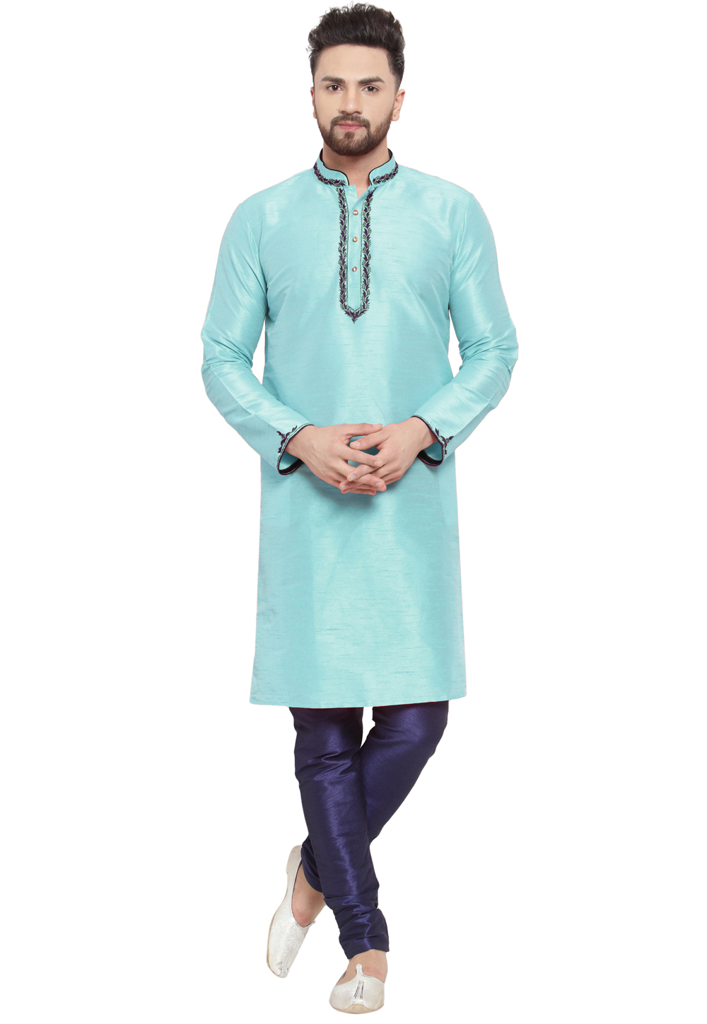 Sky Blue Dupion Silk Kurta Pajama 284928