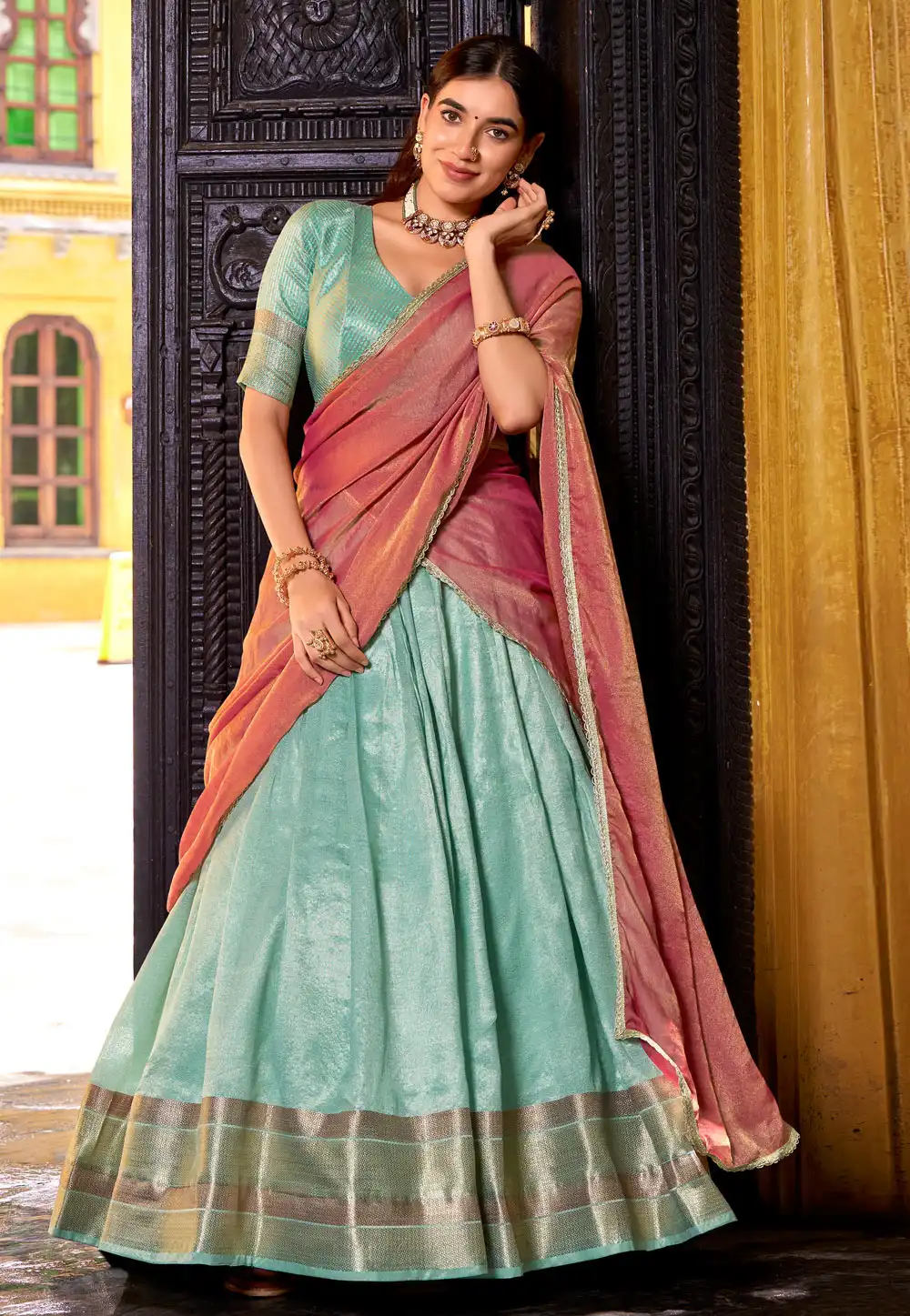 Sky Blue Dupion Silk Lehenga Choli 319568