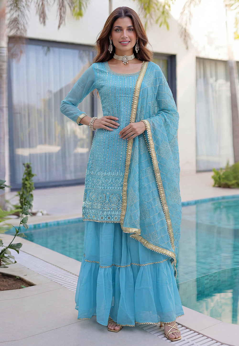 open lace back dress Zainab Chottani Lilac and ice blue dupatta dress Formal 2020 – Sara Clothes main image 0