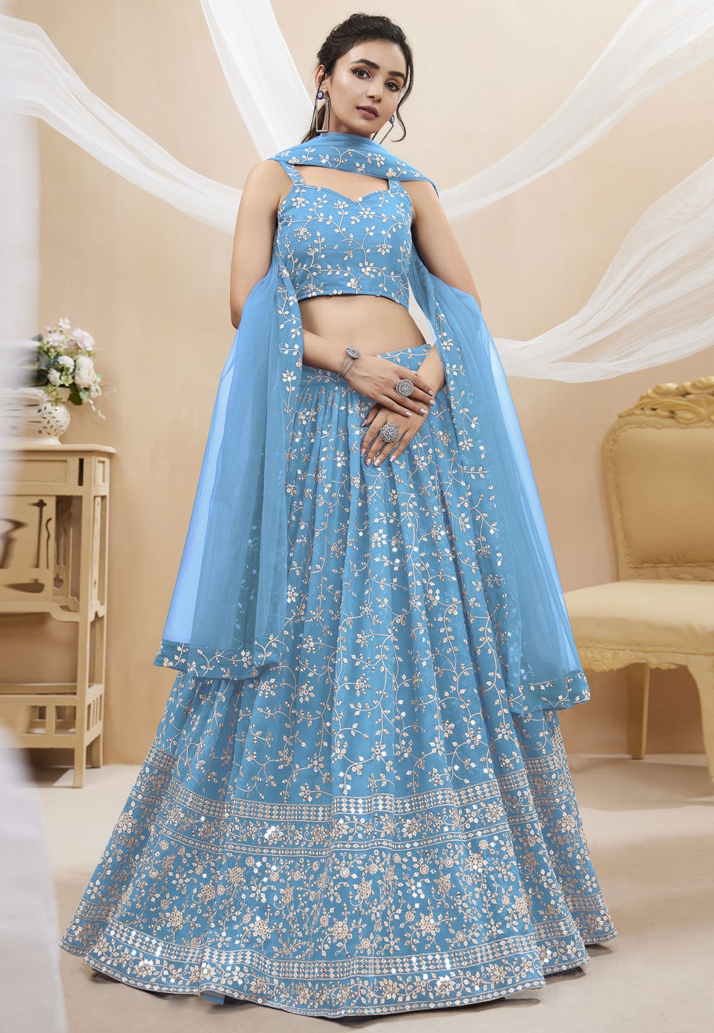 Sky Blue Georgette Circular Lehenga Choli 280331