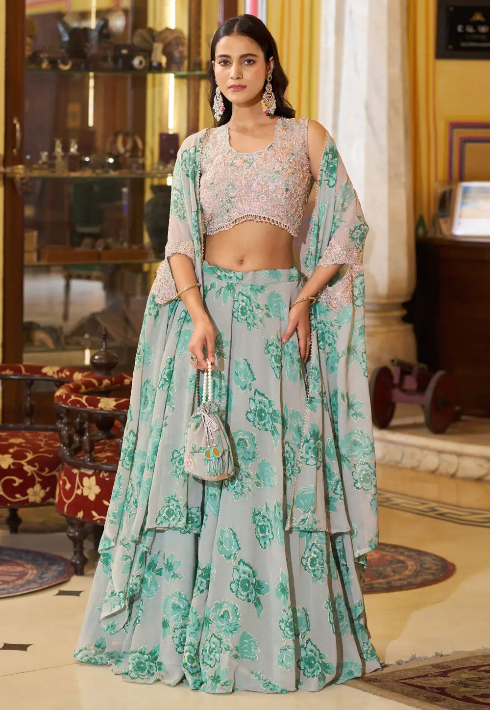 Sky Blue Georgette Floral Lehenga choli 331340