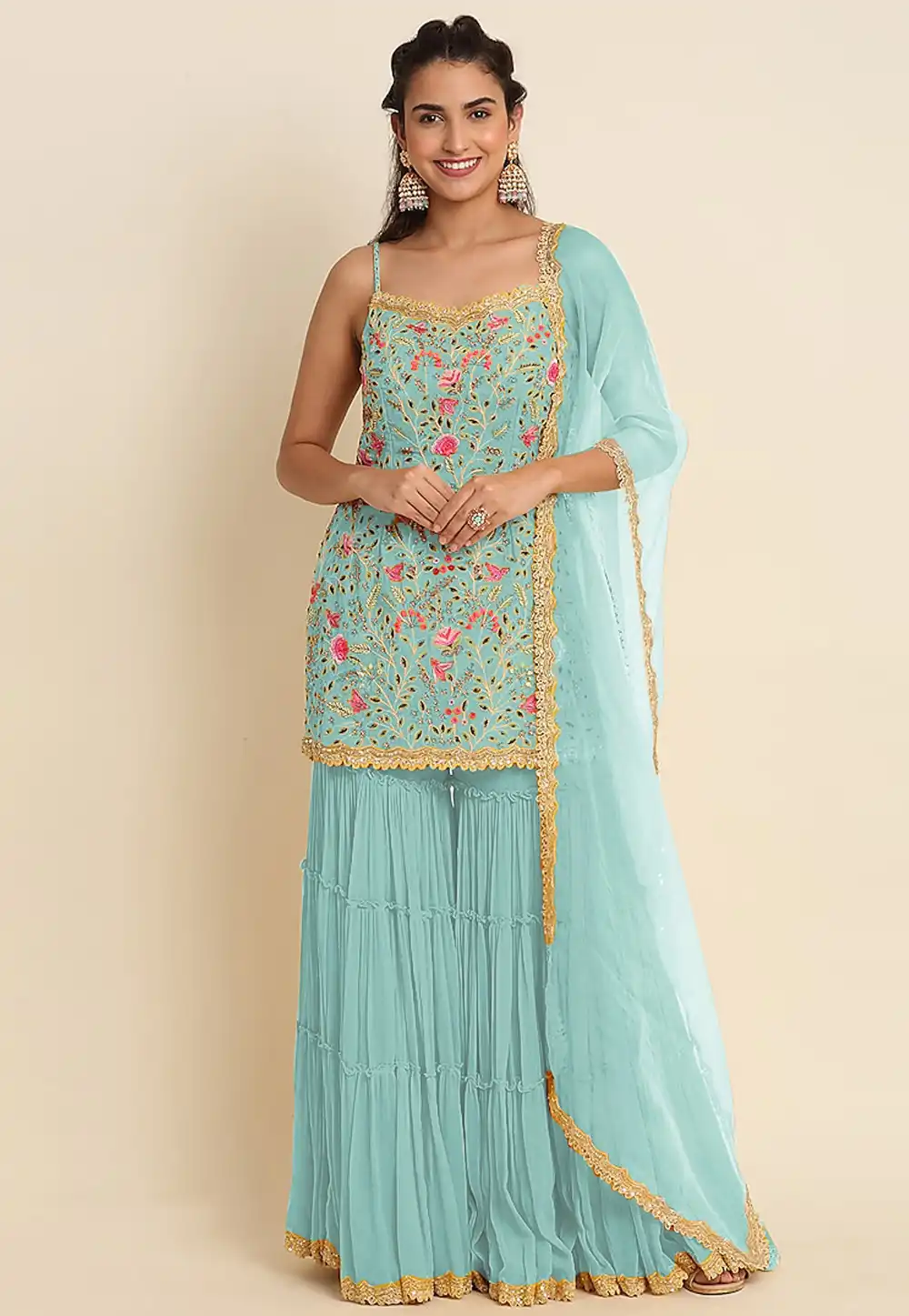 Sky Blue Georgette Gharara Suit 288285