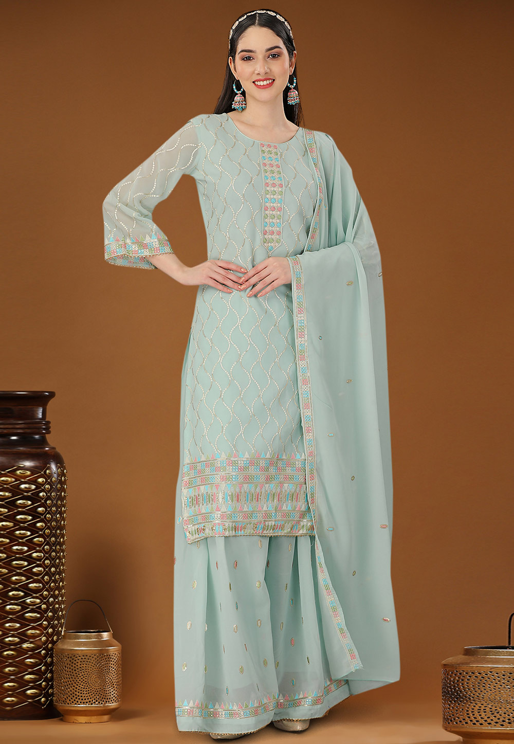 Sky Blue Georgette Pakistani Suit 307907