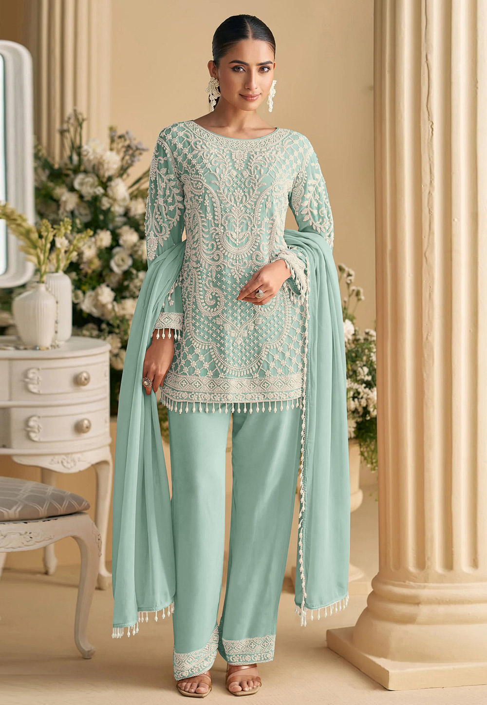 Sky Blue Georgette Pakistani Suit 320056