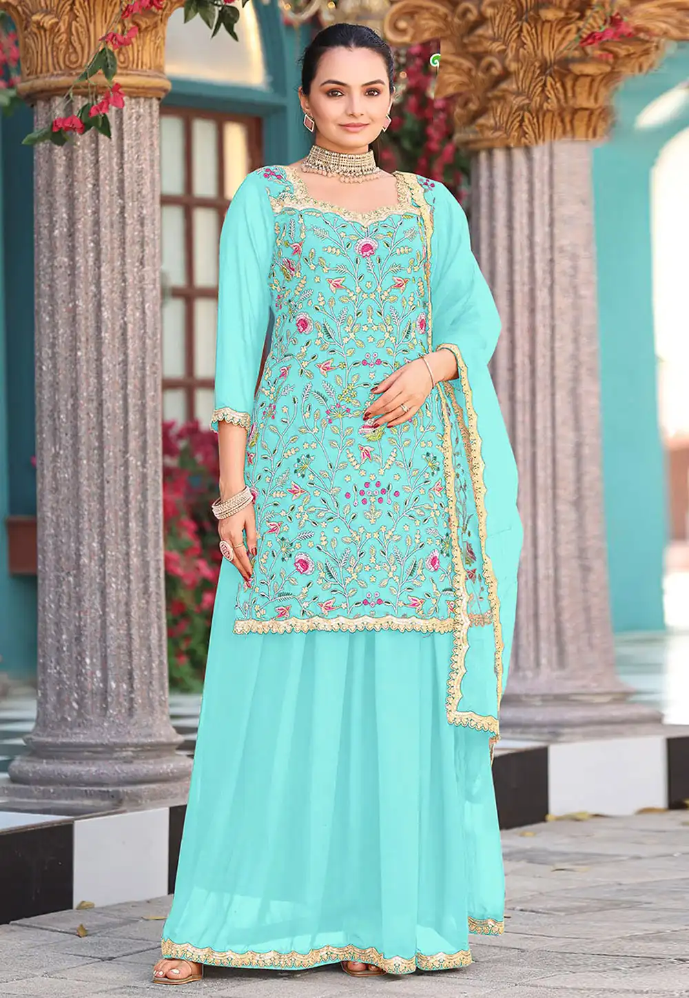 Sky Blue Georgette Pakistani Suit 317641