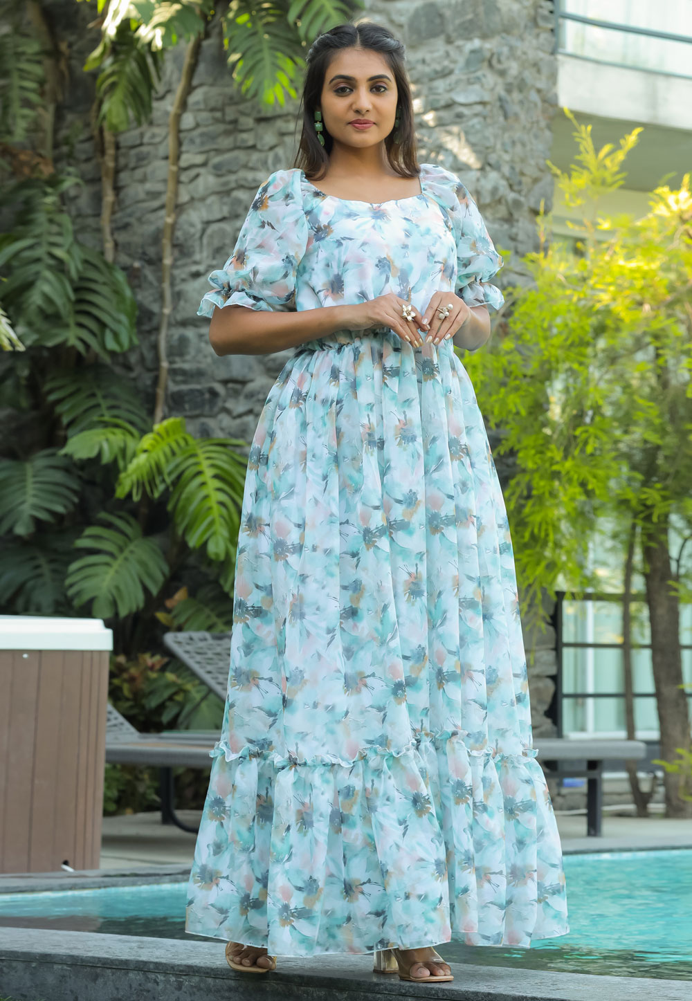 Sky Blue Georgette Printed Gown 284519