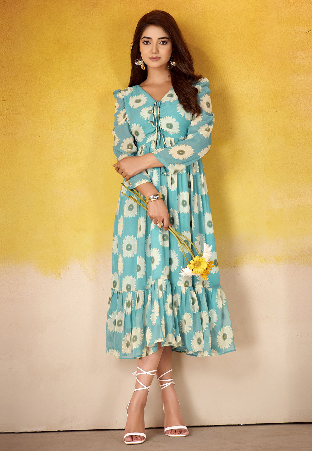 Sky Blue Georgette Printed Long Tunic 321027