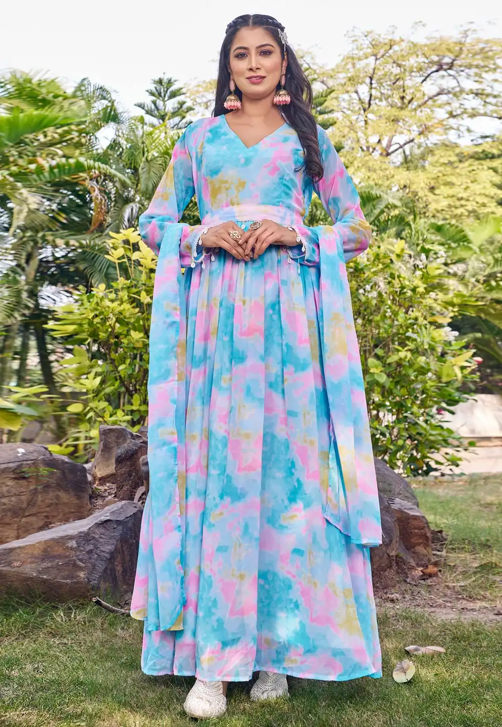Sky Blue Georgette Readymade Anarkali Suit 328566
