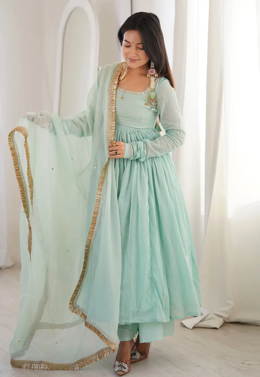 Sky Blue Georgette Readymade Anarkali Suit 332520