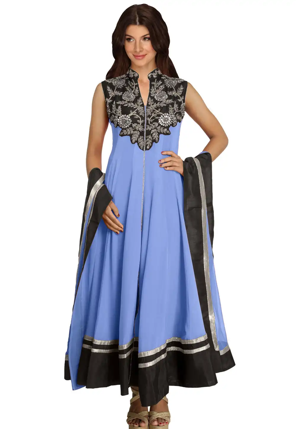 Sky Blue Georgette Readymade Long Anarkali Suit 321782
