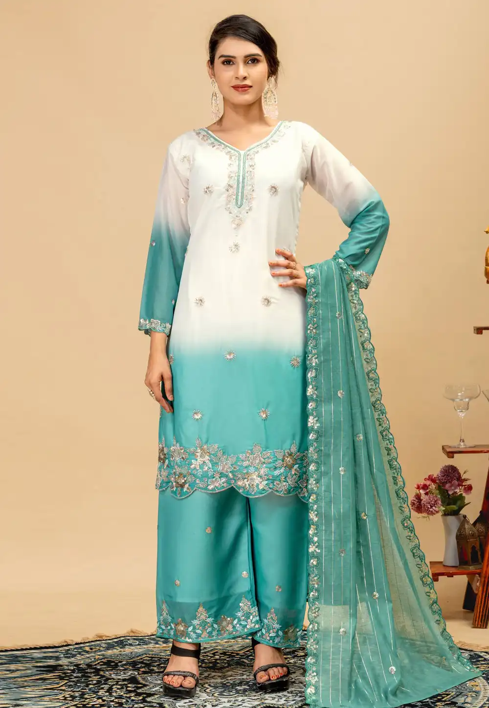 Sky Blue Georgette Readymade Pakistani Suit 330679