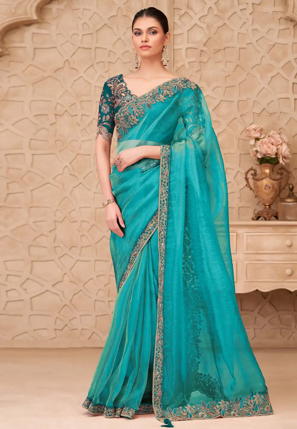 Sky Blue Georgette Saree With Blouse 325687