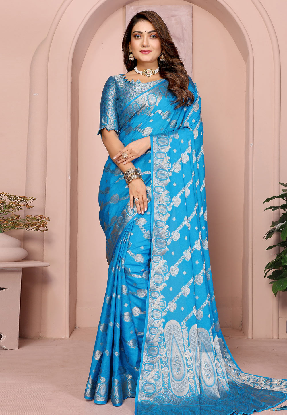 Sky Blue Georgette Saree With Blouse 312281