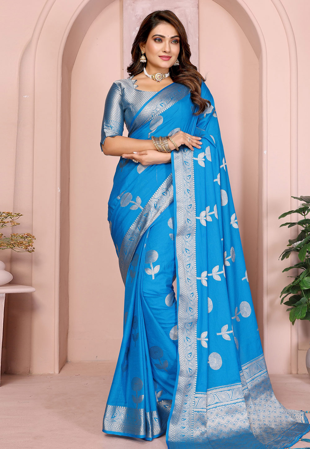 Sky Blue Georgette Saree With Blouse 312285