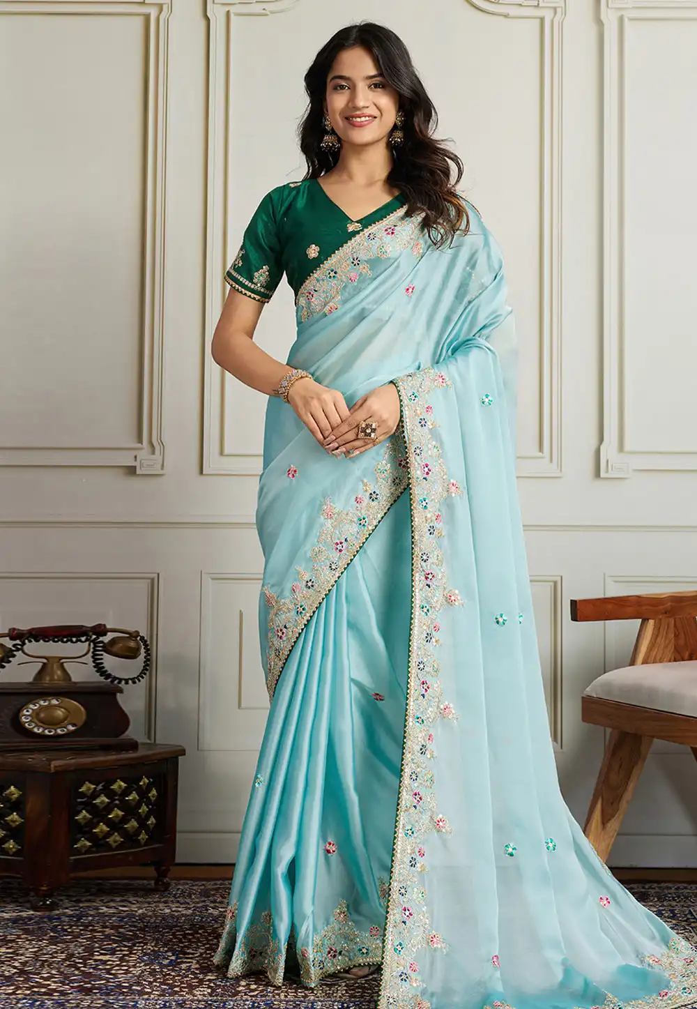 Sky Blue Georgette Saree With Blouse 316181