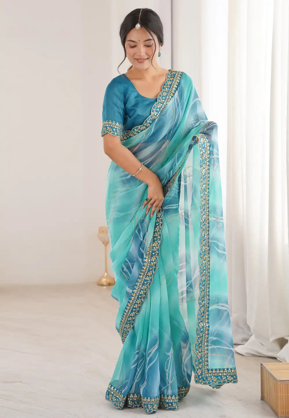Sky Blue Georgette Saree With Blouse 322348