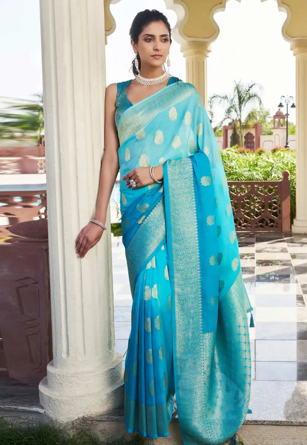 Sky Blue Georgette Saree With Blouse 322648