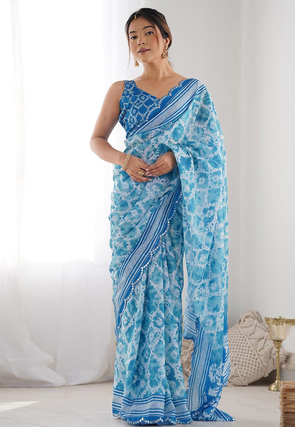 Sky Blue Georgette Saree With Blouse 311562