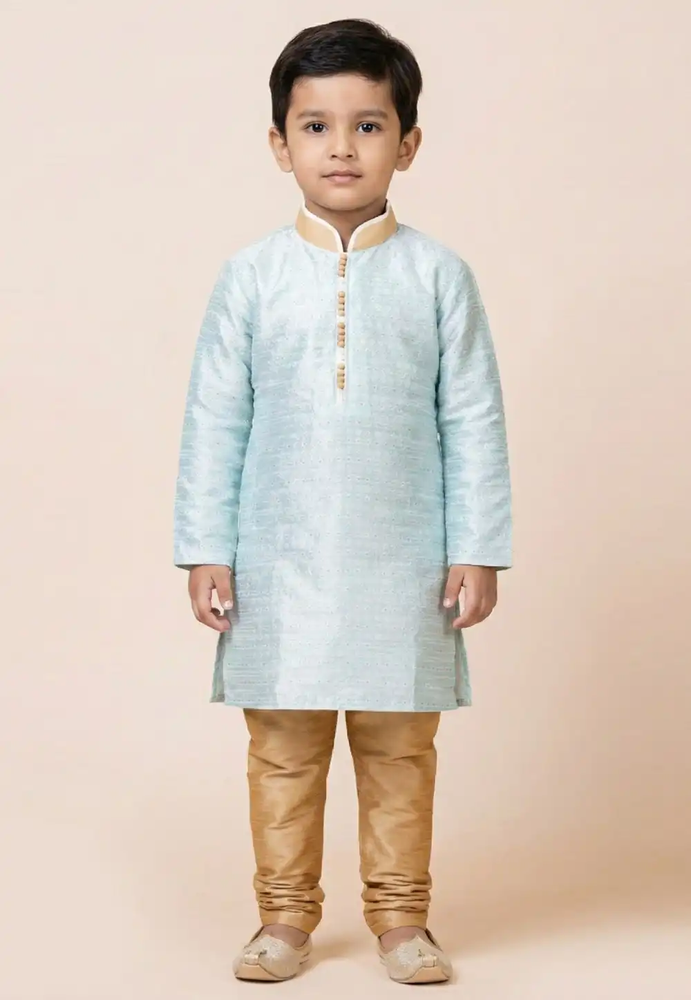 Sky Blue Jacquard Kids Kurta Pajama 322636
