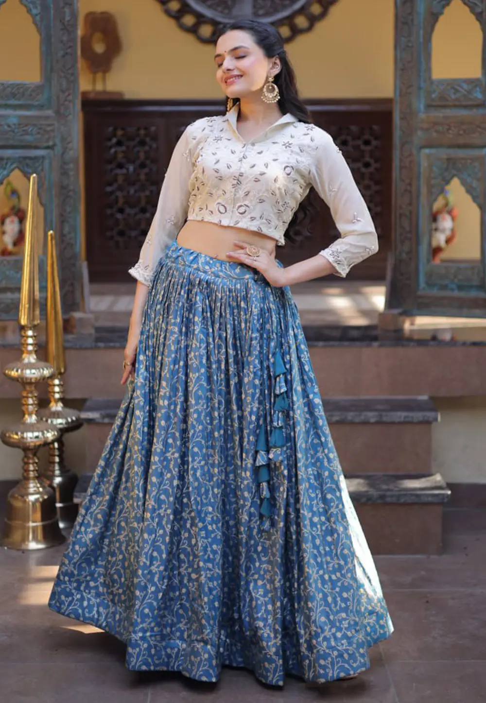 Sky Blue Jacquard Lehenga Choli 332375
