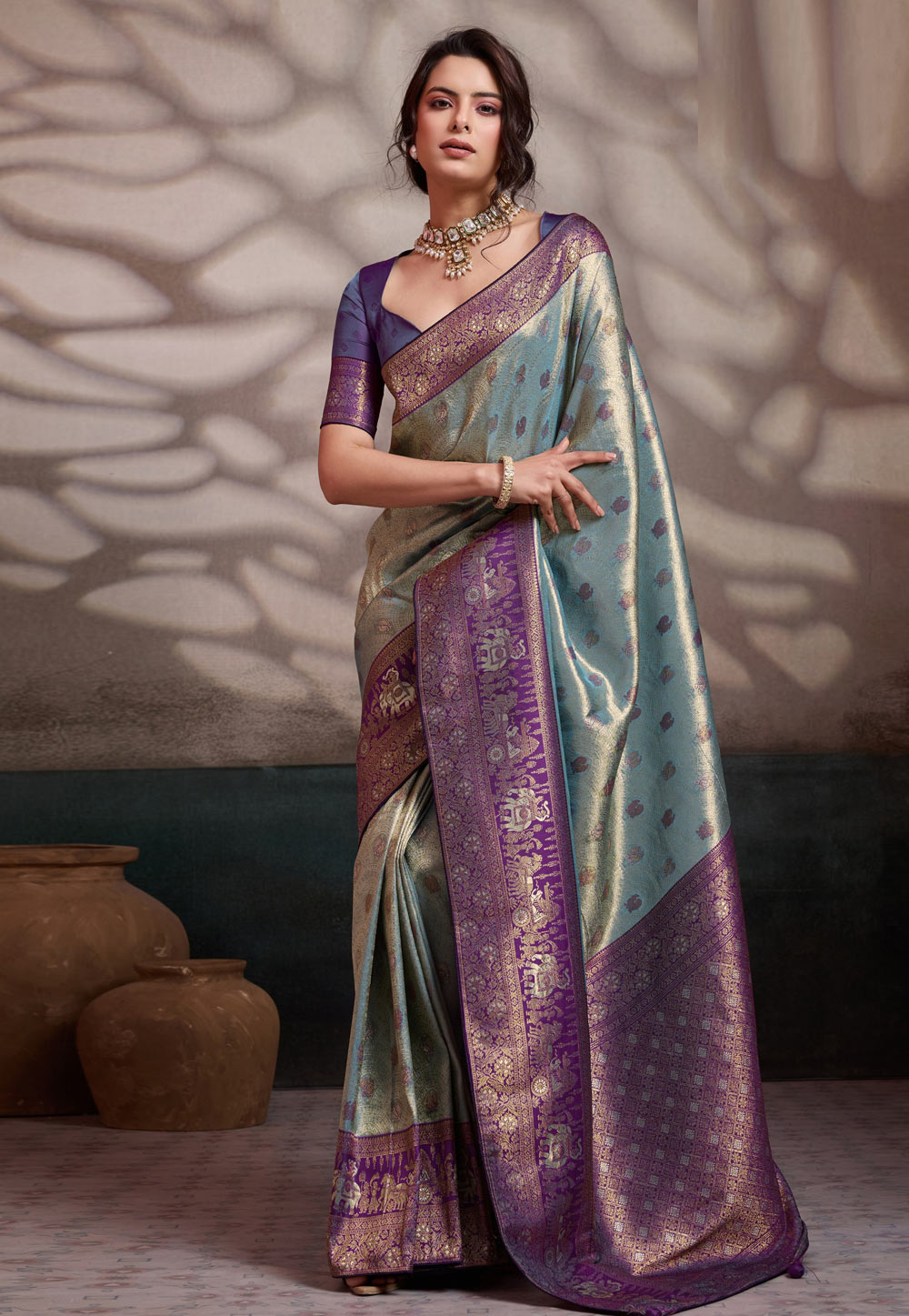 Sky Blue Kanjivaram Silk Saree 327736